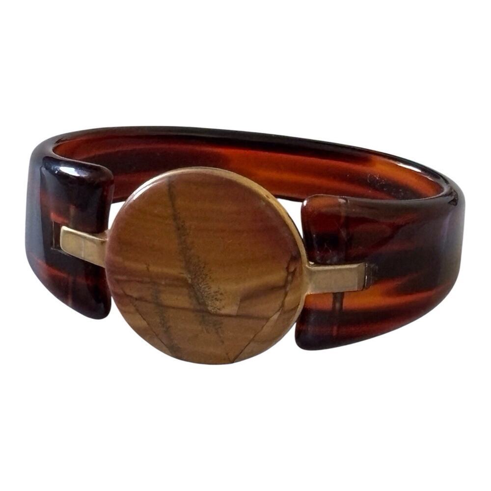 Bakelite marbled Tortoiseshell Hardstone Bangle Bracelet Vintage MCM Brown